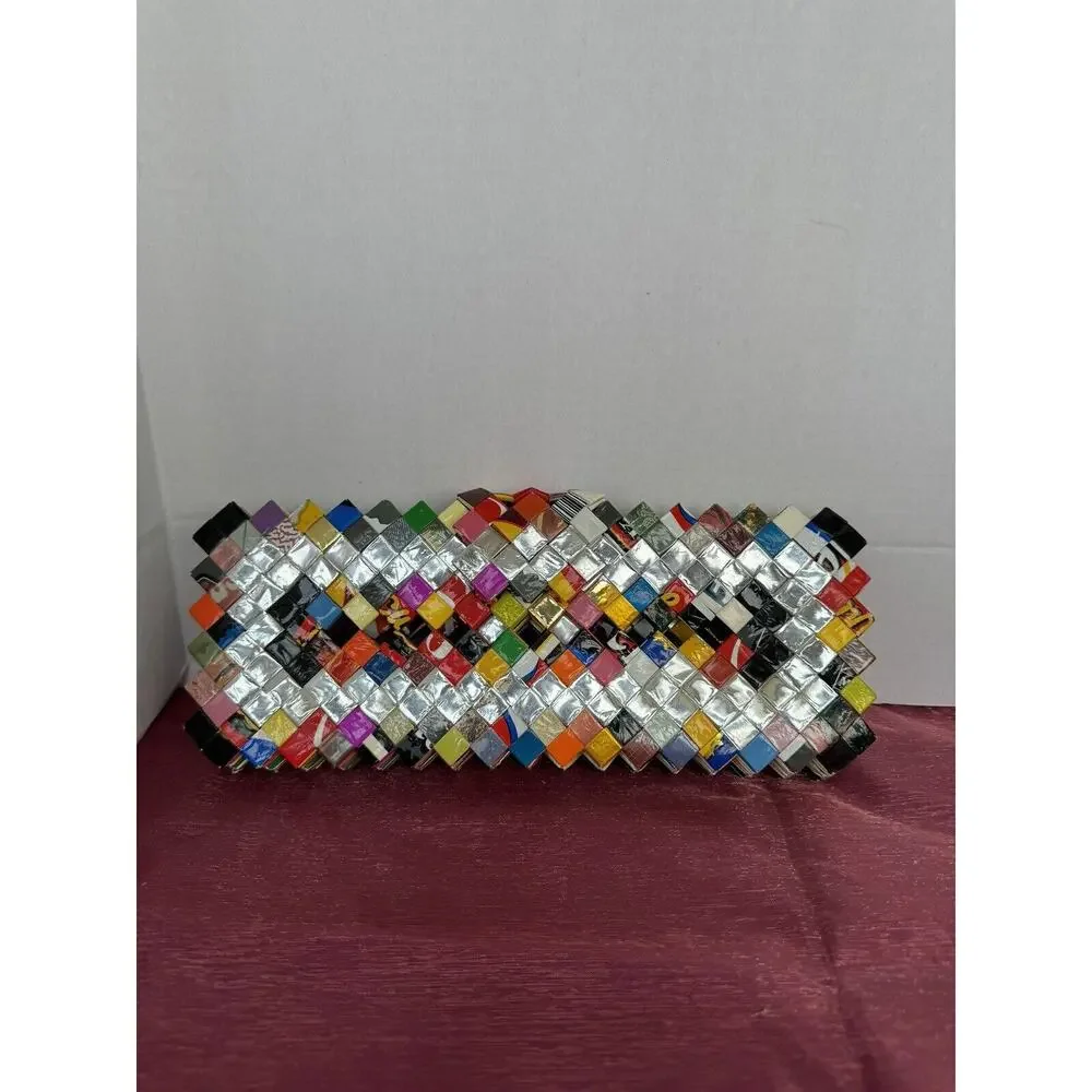 Woven Candy Snack Wrapper Picture Album Recycled Handmade Colorful Art 12 Photos